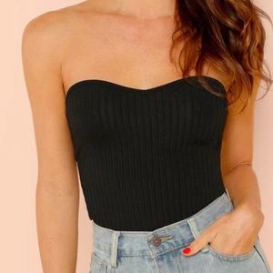 Sweetheart Neck Rib-Knit Bandeau Top